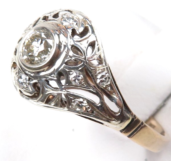 Victorian Edwardian 14KY Silver Diamond Engagement Ring Size 7 UK-N1/2 EGL USA