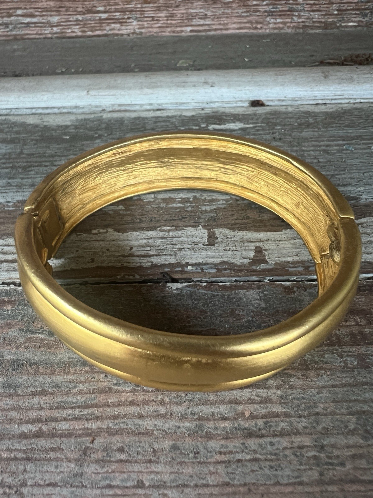Vintage 80s Brushed Gold Tone Clamper Bangle Bracelet Modern Statement Runway
