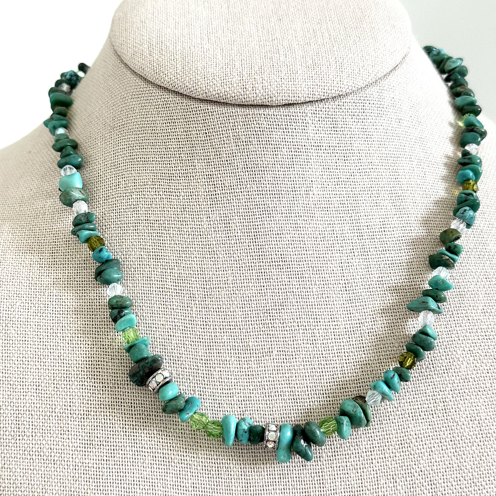 Vintage Kirks Folly Turquoise AB Crystal Beaded Ladies Strand Necklace