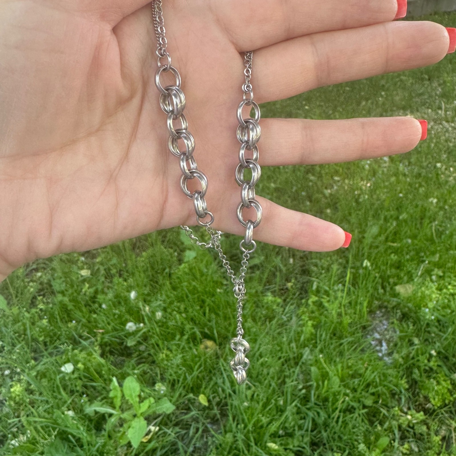 Vintage Italian Sterling Silver Lariat Double Link Rolo Chain Statement Necklace