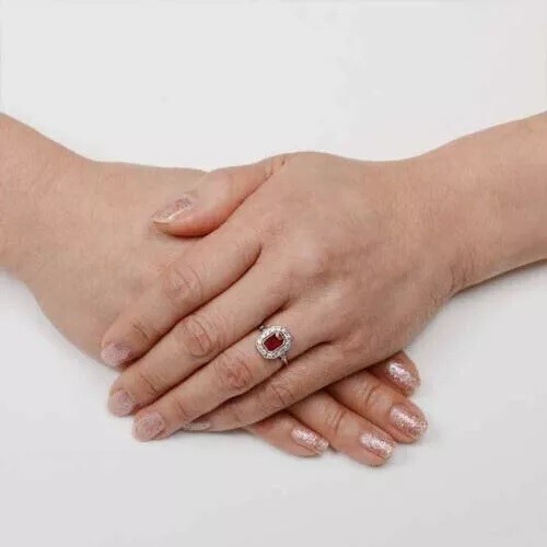 Art Deco Ruby Engagement Ring 14K White Gold FN Vintage Style Cocktail Ring Gift