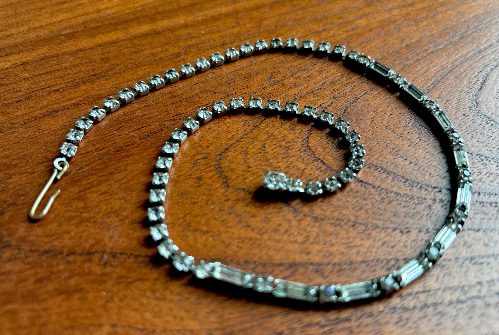 Vintage Clear Glass Rhinestone Necklace Rectangles Choker 14.5″ Bridal Wedding