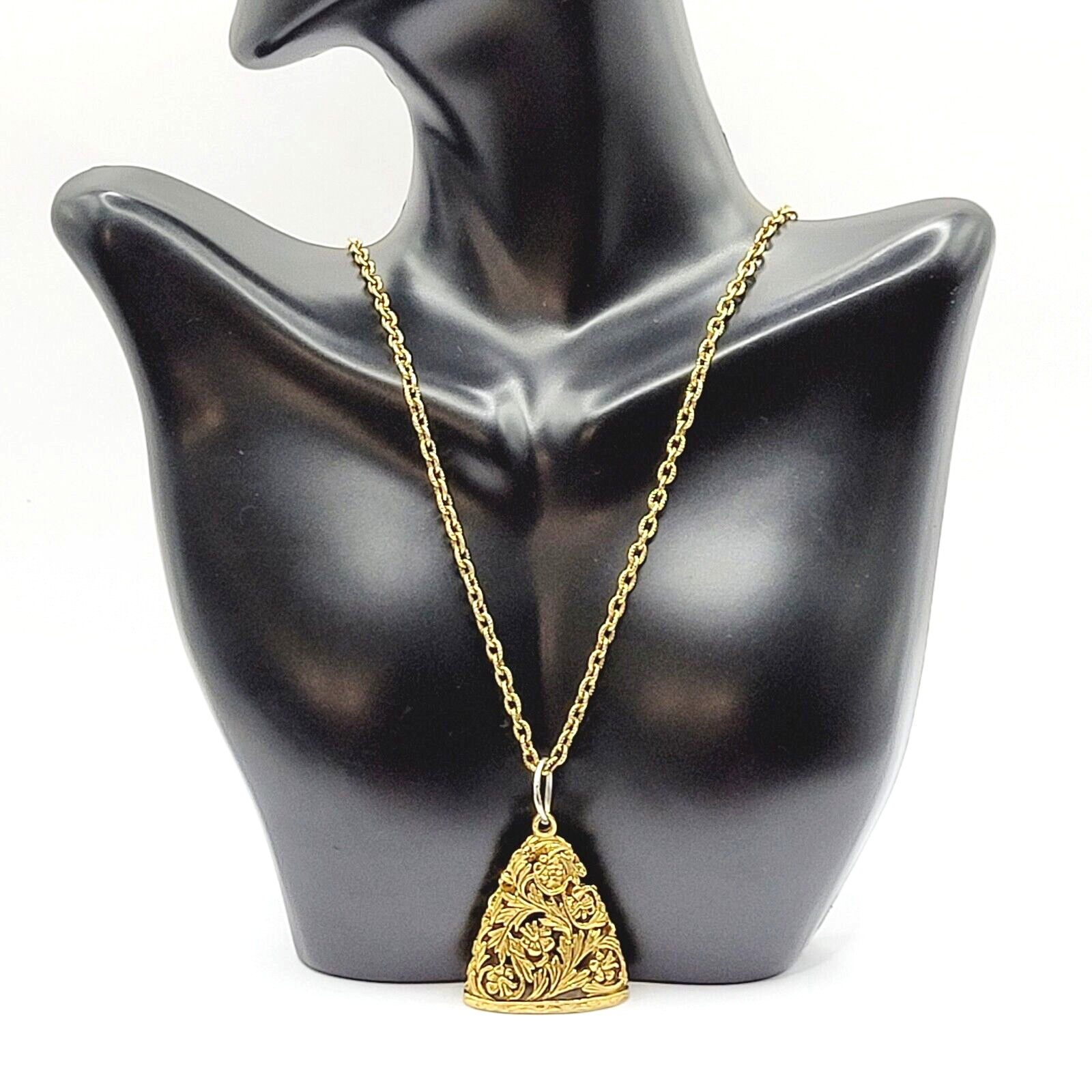 Renaissance Floral Triangle Filigree Pendant Necklace Gold Tone NO CLASP 24 Inch