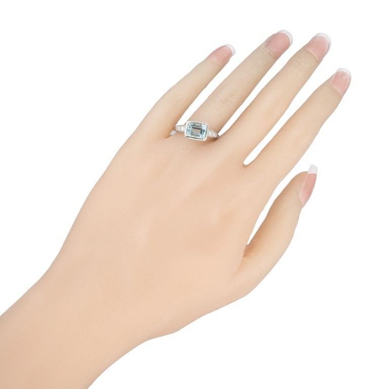 Peter Suchy 1.52 Carat Rectangular Aquamarine Diamond White Gold Engagement Ring