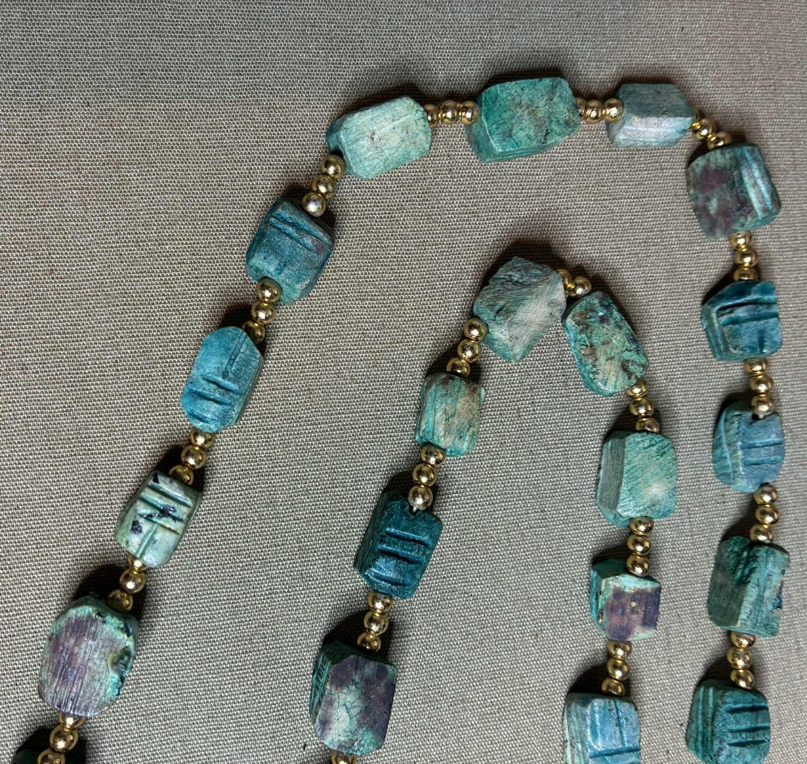 2 Vintage Egyptian Revival Scarab Necklaces Carved Soap Stone Or Ceramic Or Wood
