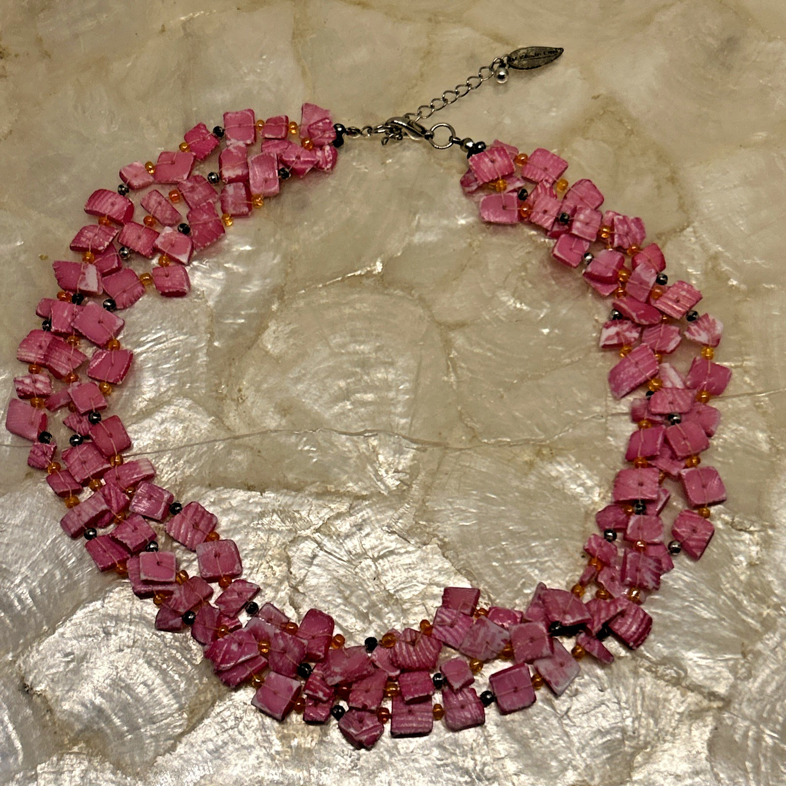 Vintage Coldwater Creek Multi-Strand Pink Shell Necklace Choker Style