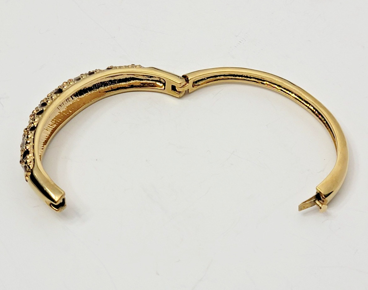 Bangle Bracelet Animal Print Enamel Gold Tone, Hinged Opening