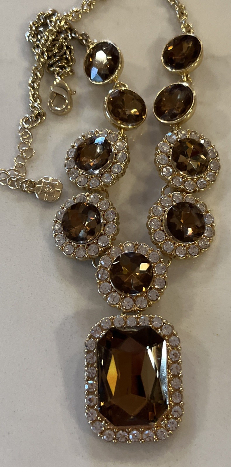 Vintage Monet Faceted Golden Topaz Crystal & Clear Rhinestone Statement Necklace