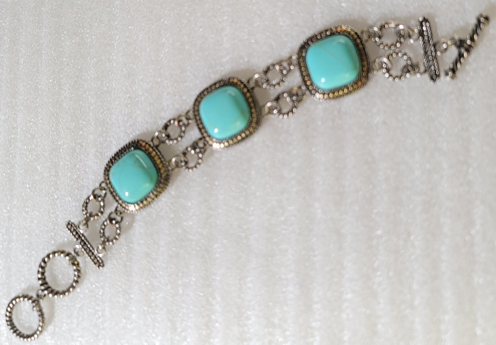 Vintage South Western style Faux Turquoise Cabochons Link Panel Bracelet