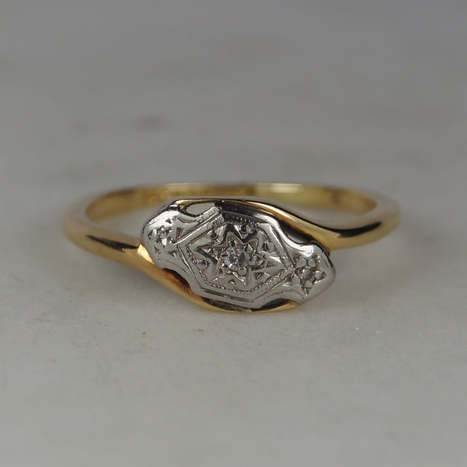14Kt Gold Two Tone Finish Lab Created Diamond Art Deco 925 Sterling Silver Ring