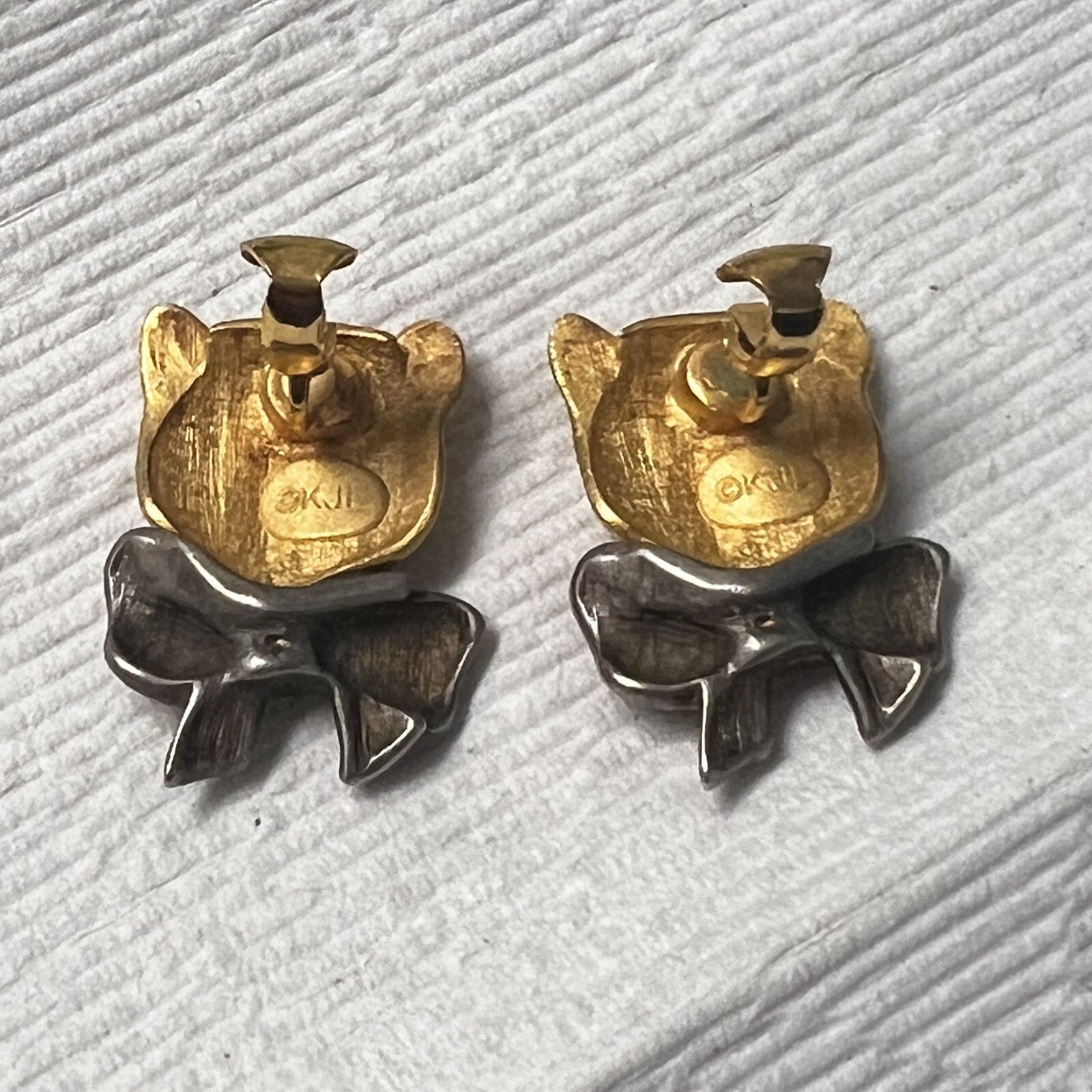 RARE 1960s KJL Kenneth Jay Lane Panther With Bow Clip On Earring Vintage Signed