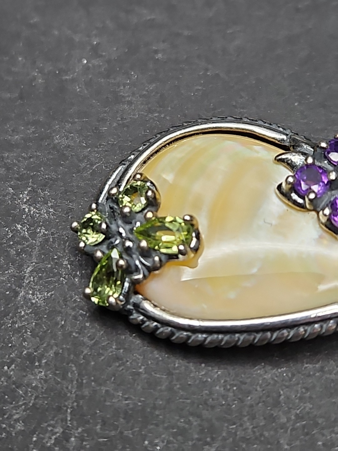 Carolyn Pollack Gold Mother of Pearl Multi Gemstone Flower Pendant 925 VINTAGE