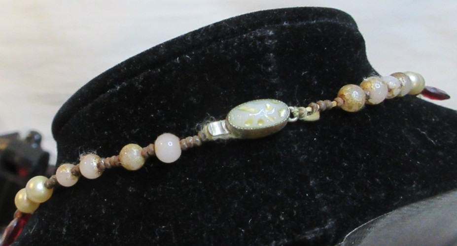 VICTORIAN RED HEARTS & PEARLS NECKLACE~SIGNED