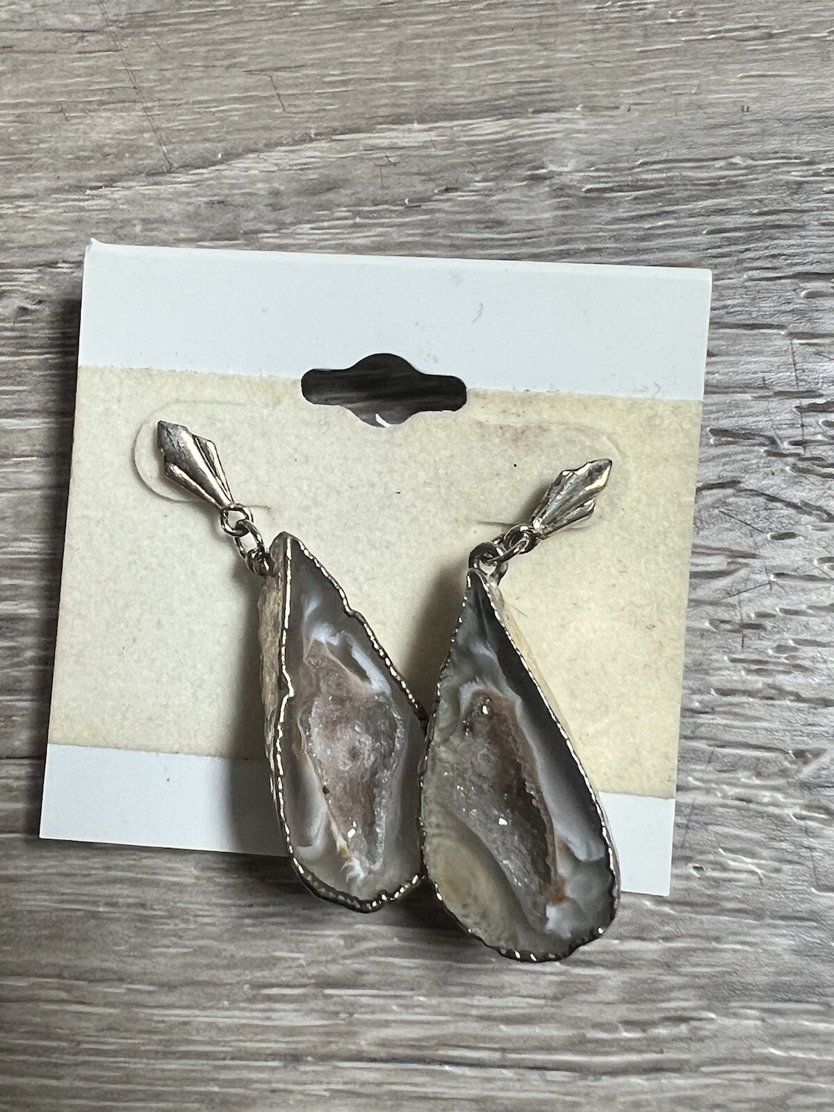Vintage Real geode earrings Crystal Rocks Silver Jewelry Dangle Bin 53