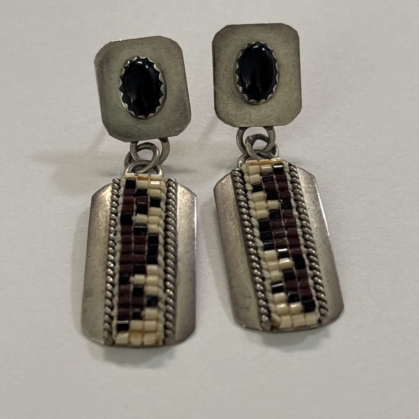 Vintage B Sterling Silver Multicolor Stone Stud Earrings 5.5g. -Length-1.5”