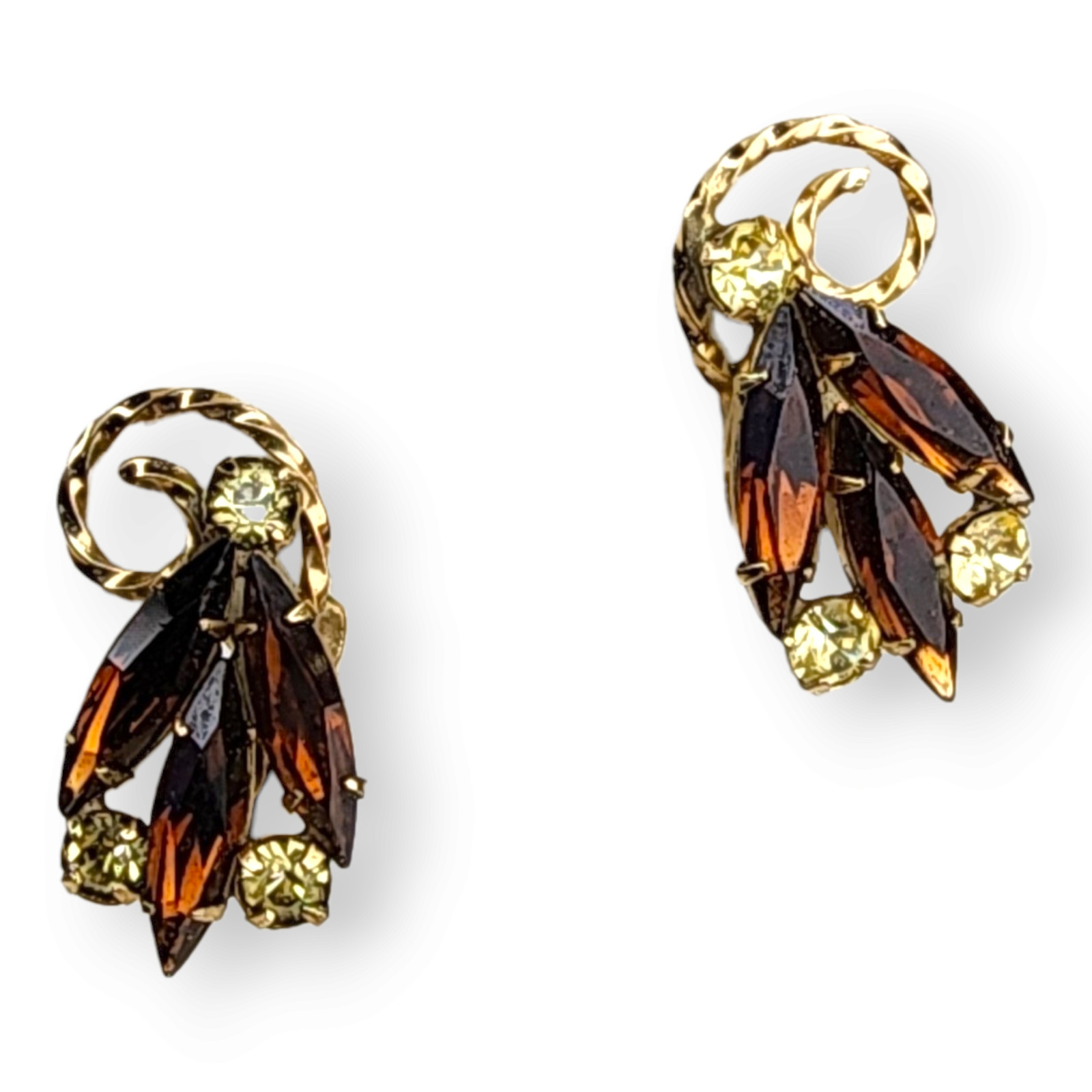 Vintage 1/20th Gold Filled Topaz and Clear Rhinestone Screw Back Earrings