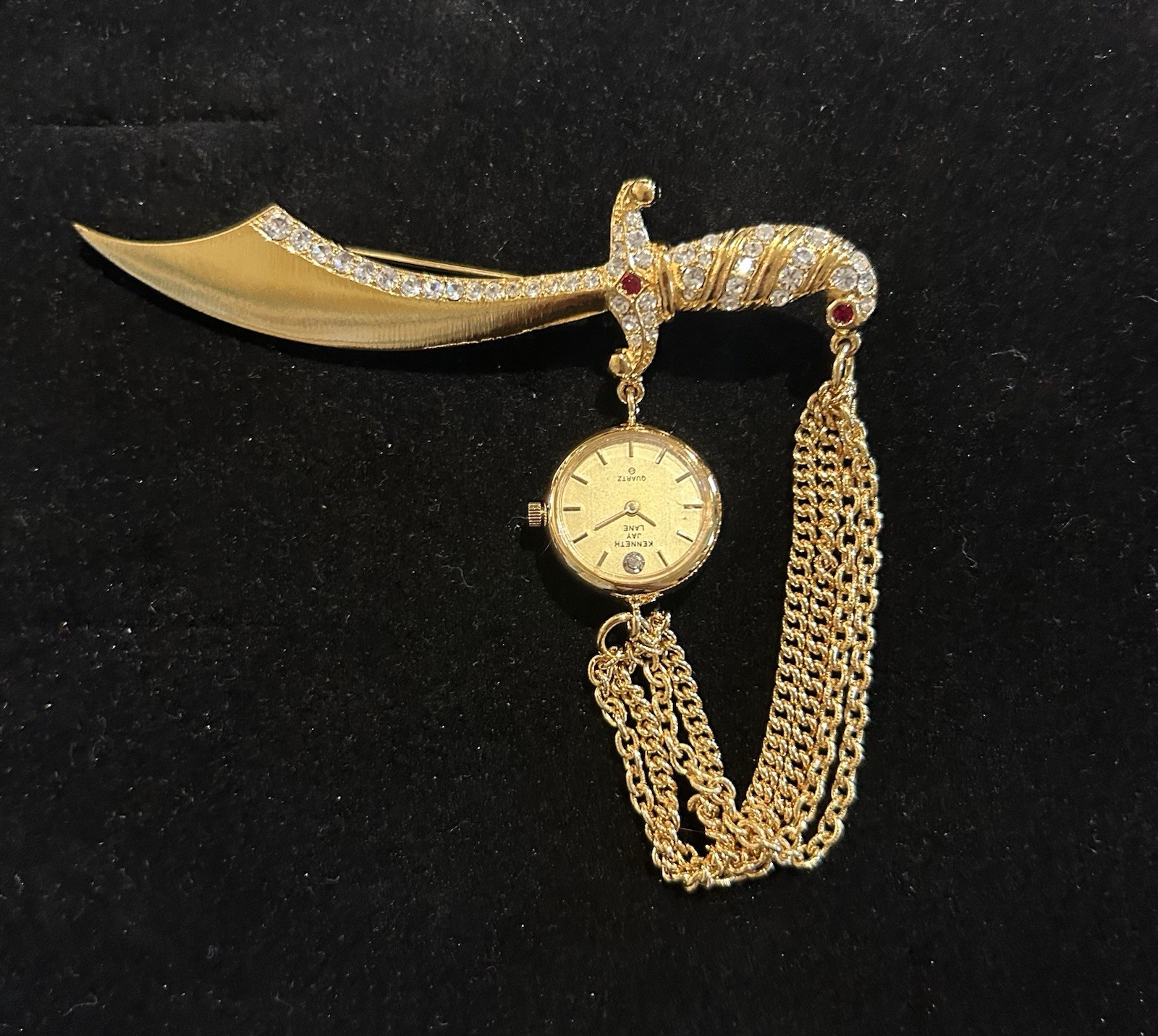RARE Kenneth Jay Lane Saber Brooch With Watch Signed