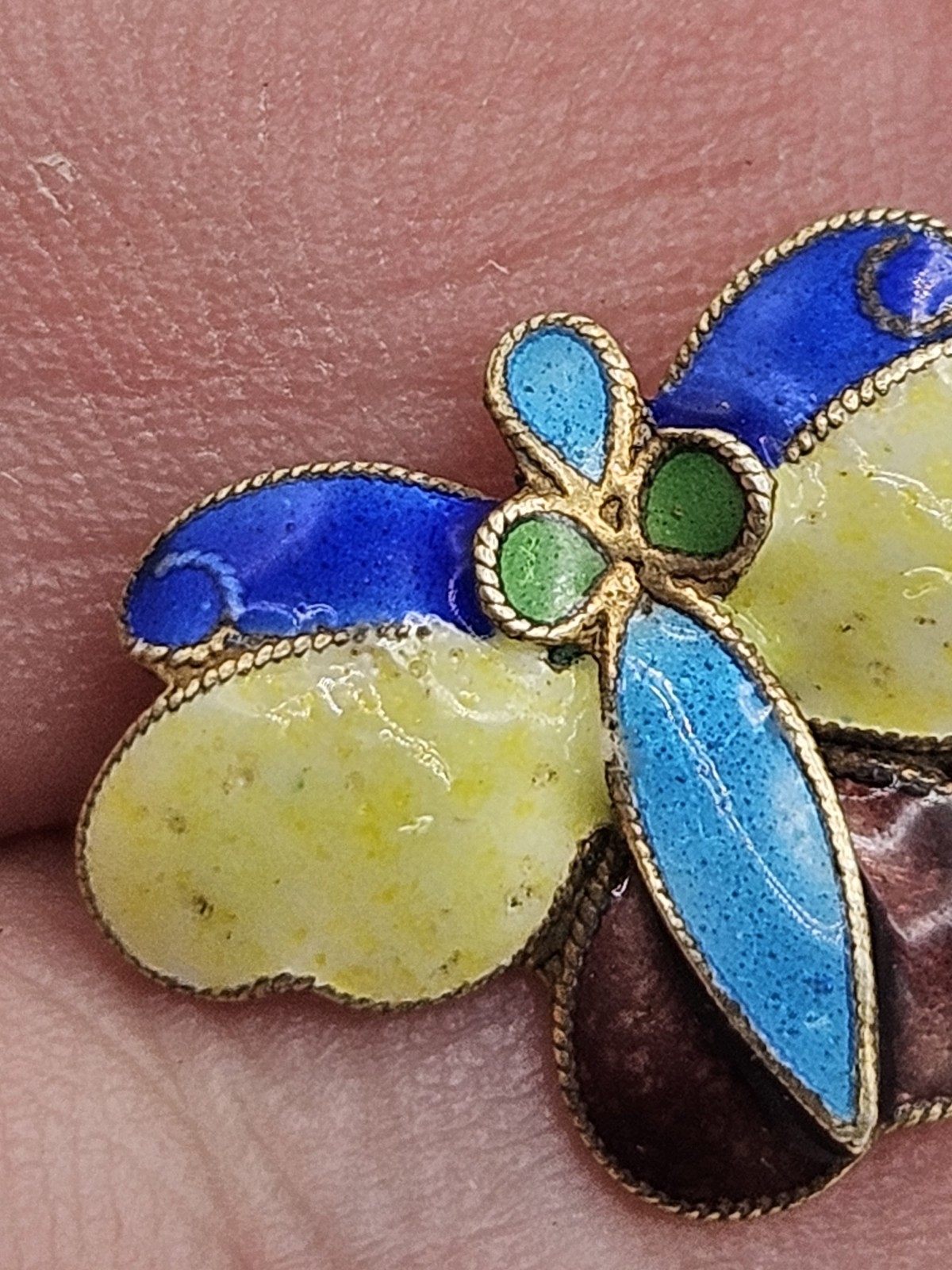 Vintage Thousand Flowers Enamel Cloisonne Sterling Silver Gold Finish Earrings