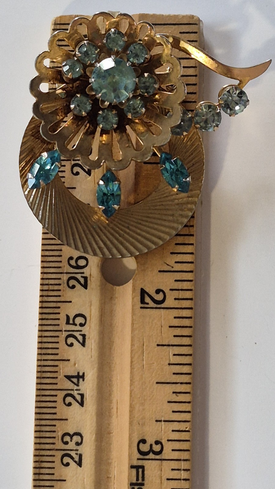 Coro/Unbranded Brooch Lof 2, Teal Blue Gold Tone Flower/Light Blue AB Cluster