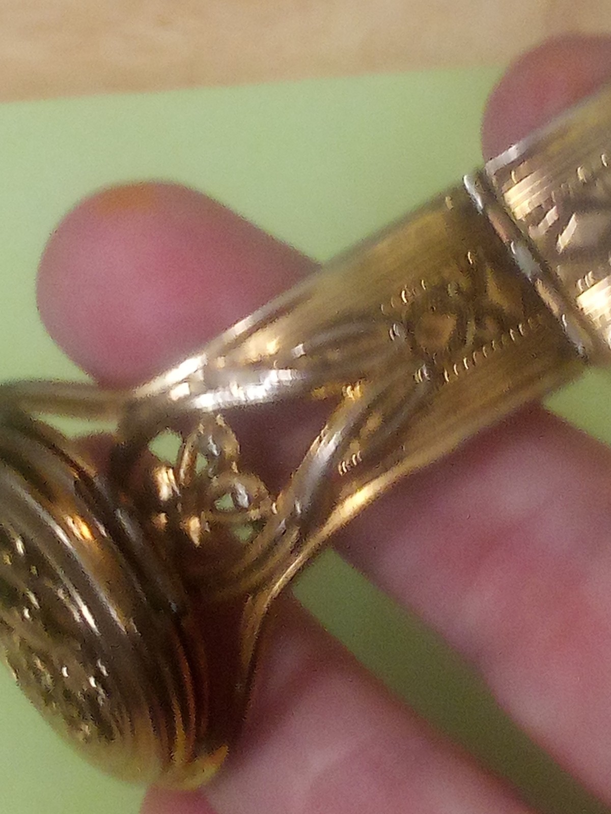 Stellar vintage gold-filled ornate filigree cuff hinge open locket bracelet