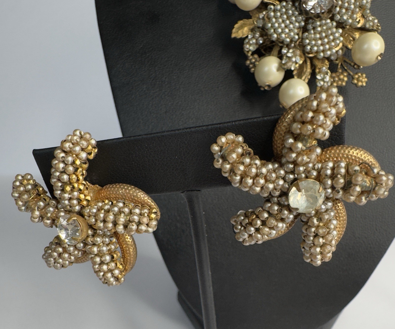 Miriam Haskell Vintage Baroque Pearl Necklace Earrings and ( Unsigned Bracelet)