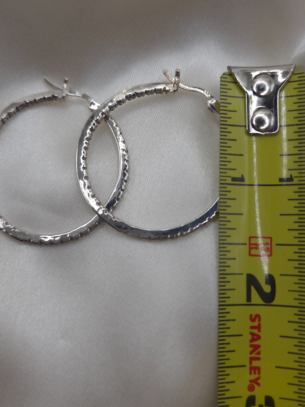 QVC Diamonique Pave Inside-Out Hoop Earrings Pierced 1.5″ 2mm wide Anti-Tarnish
