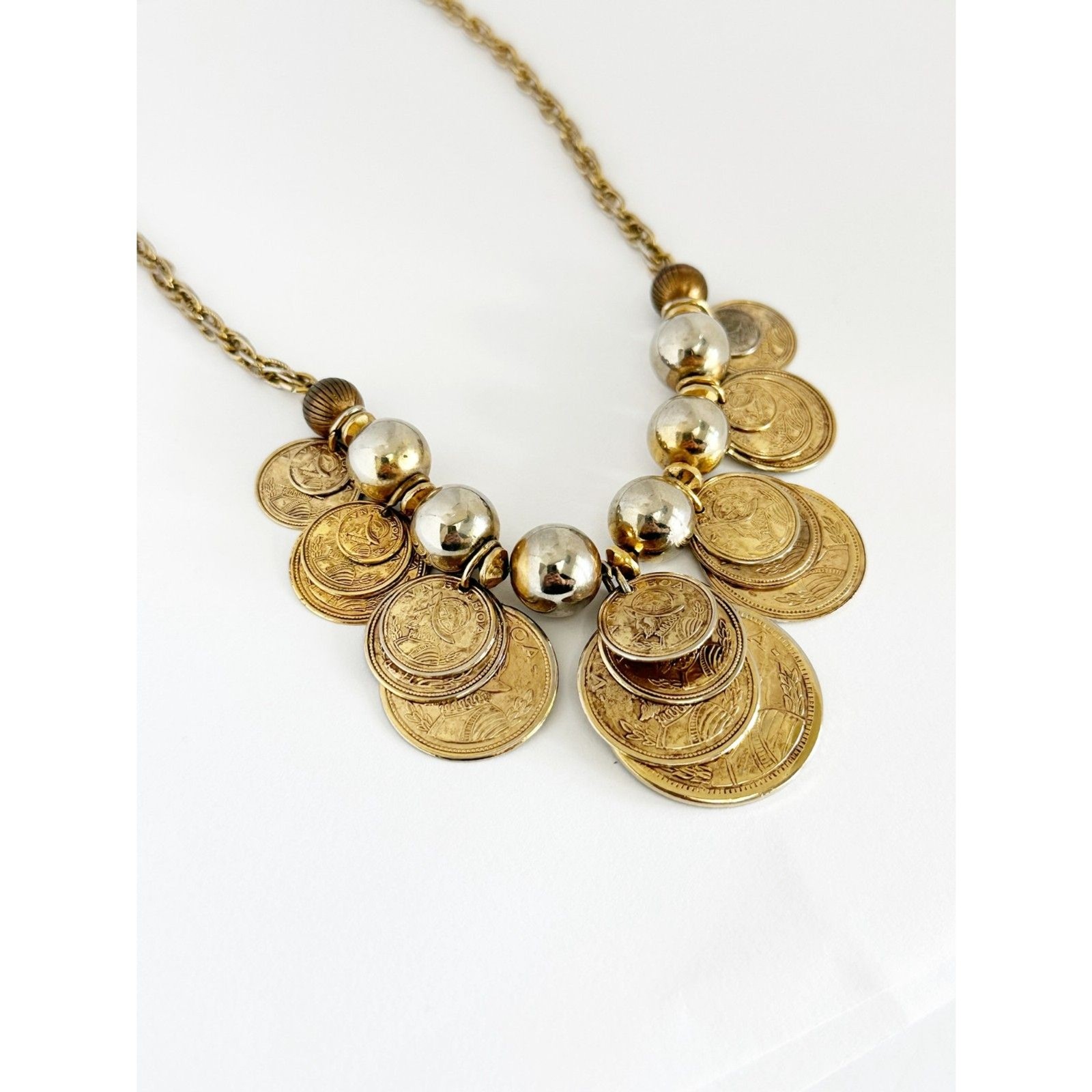 Vintage Coin Necklace VN BALBOA Spanish Treasure Gold Tone