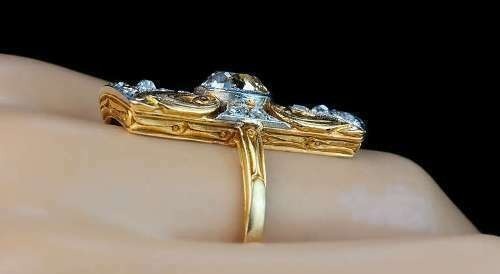 Art Deco 2.10 Ct White Diamond Vintage Engagement Ring 14K Yellow Gold FN