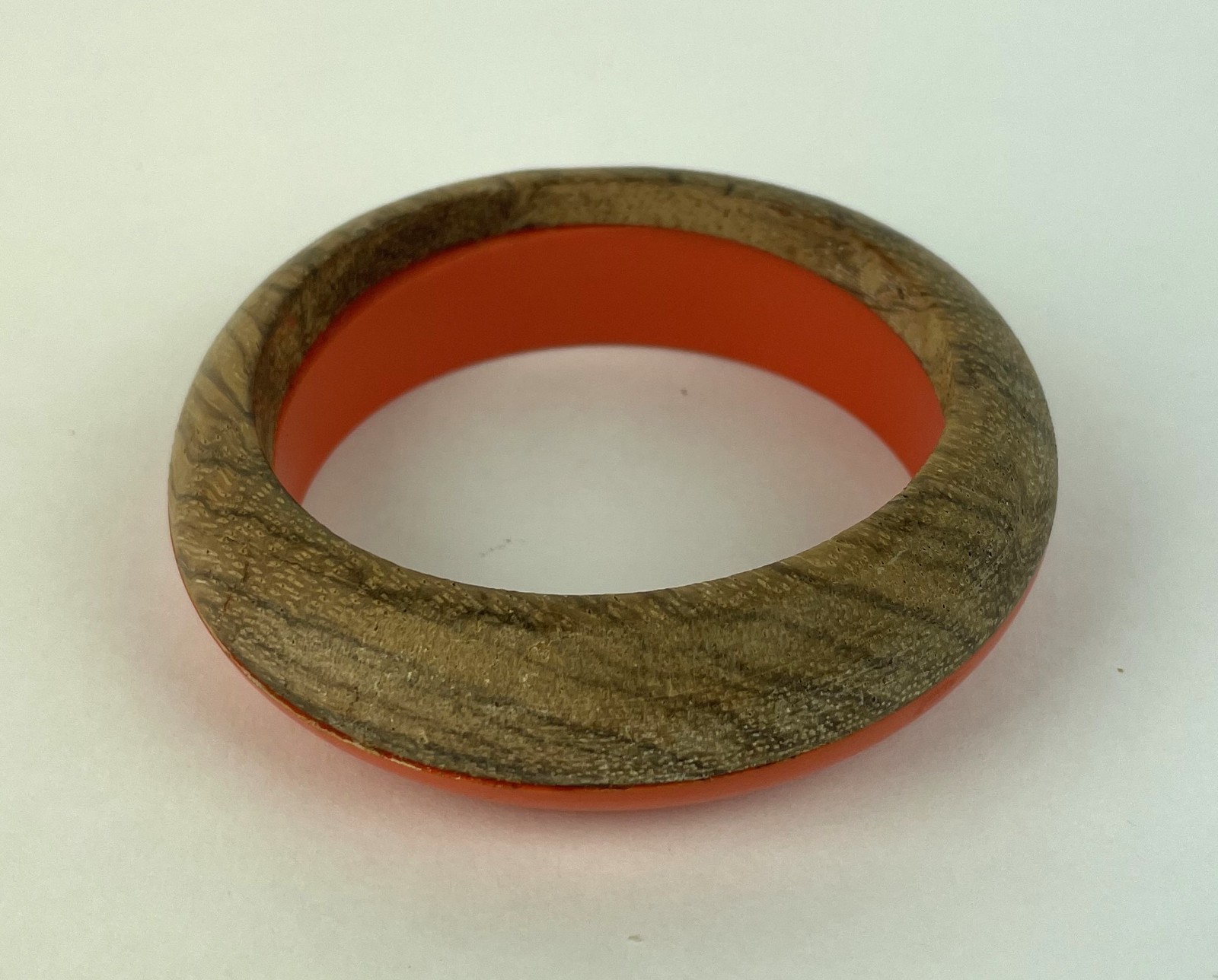 Vintage 1950’s 60s Lucite and Wood Orange Bangle Bracelet 3.25″ Diameter