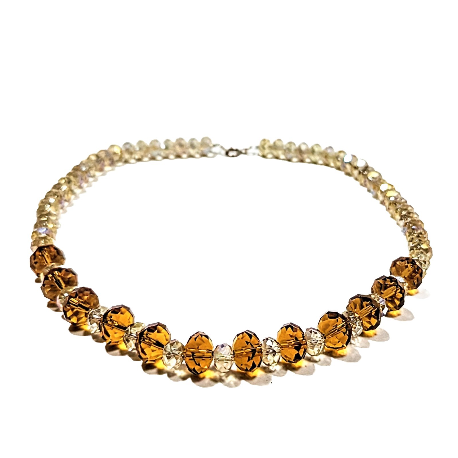 Vintage AB Gradated Austrian Citrine Glass Clear Crystal Beaded Necklace 925 17″