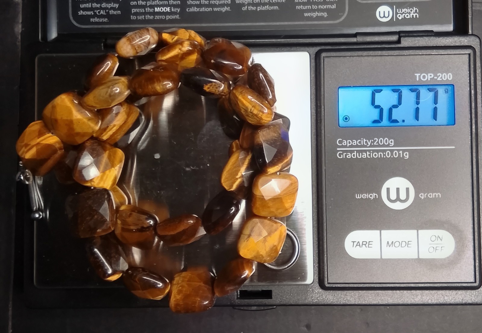 16″ Vintage Tigers Eye Faceted Bead Necklace Chunky Geometric 52.77 Grams