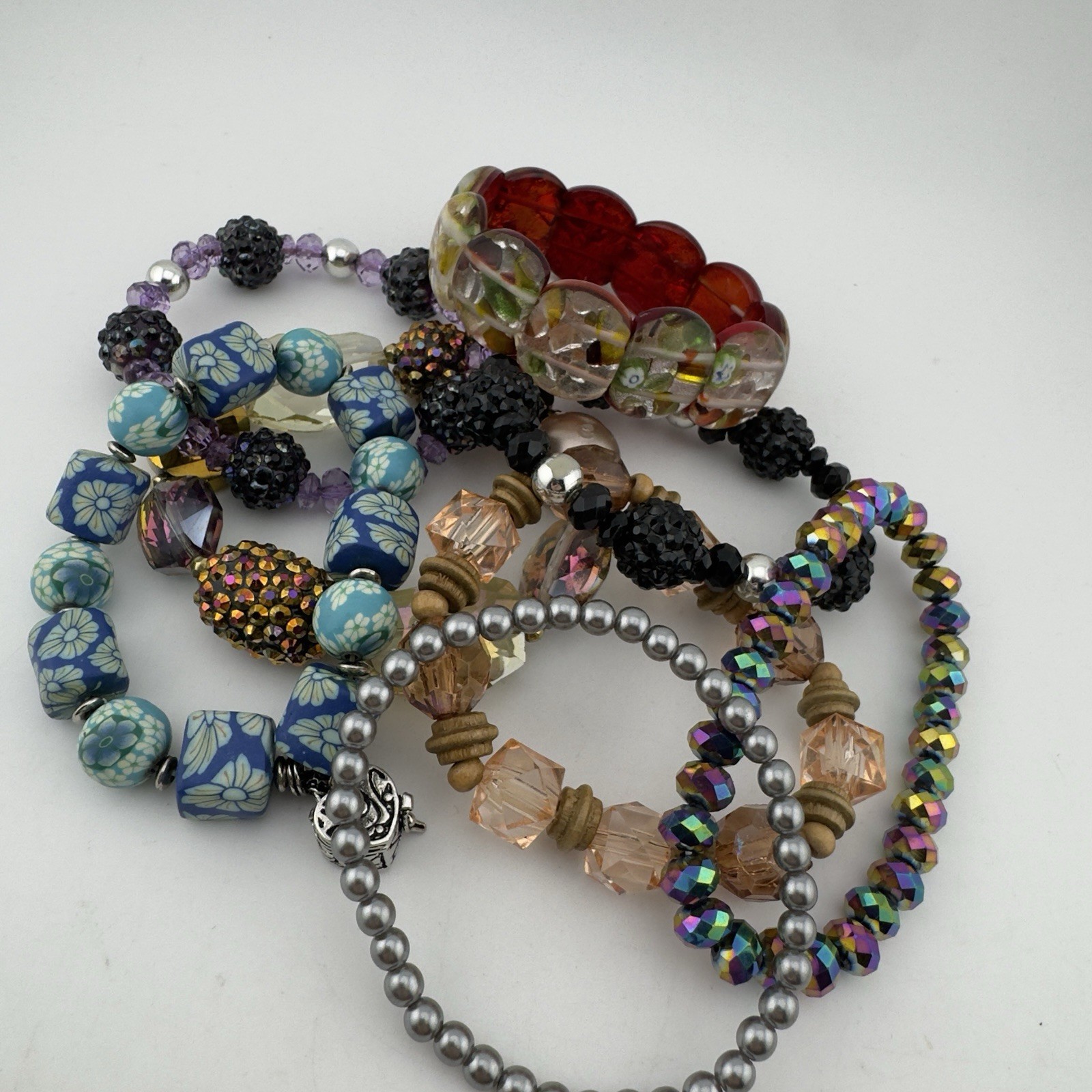 Vintage Estate Stretch AB Bead Beaded Glass Plastic Bracelet Large Lot of 8