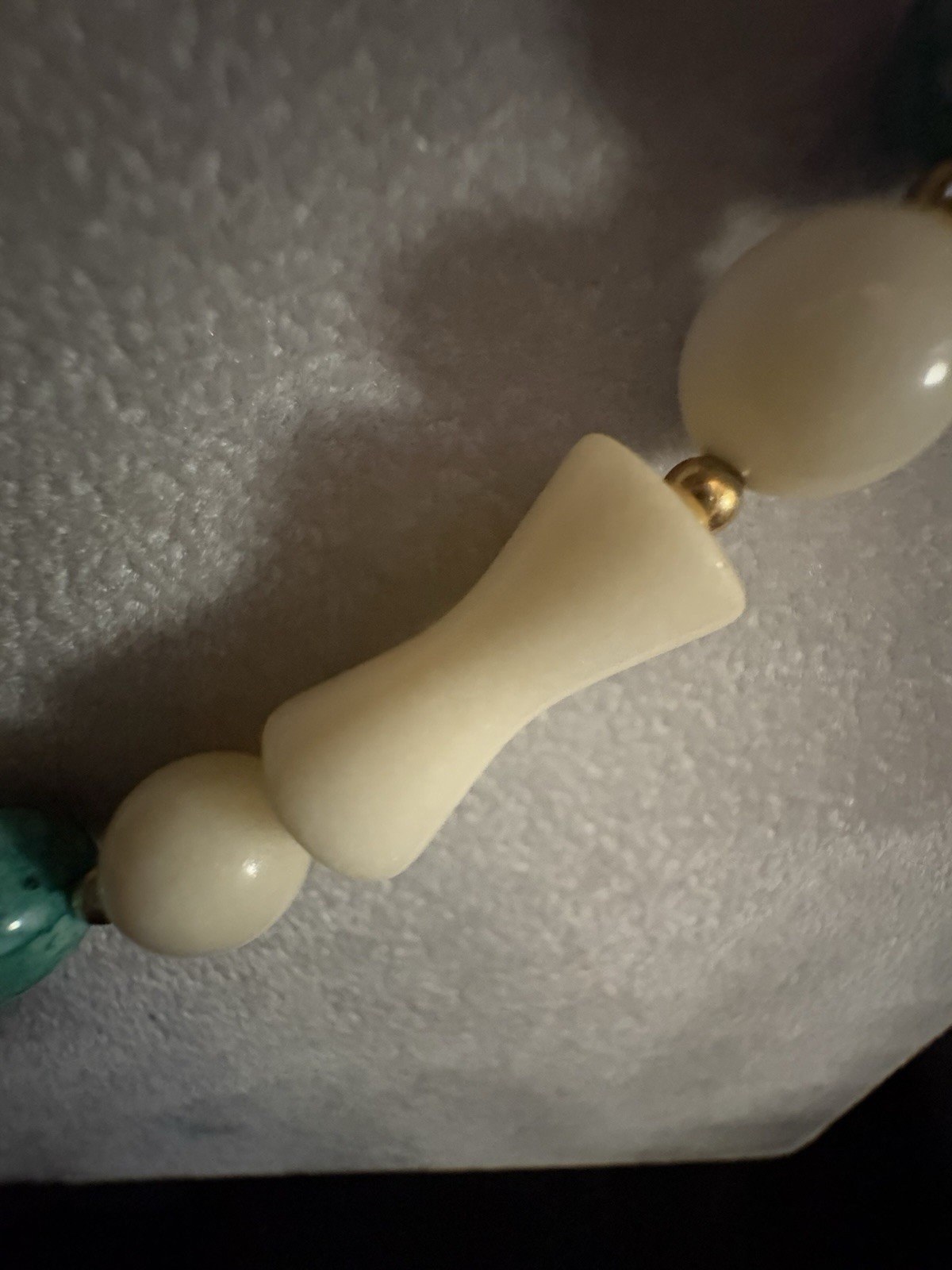 Vintage Chunky Bead White & Turquoise Marbled Necklace Fish Hook Clasp