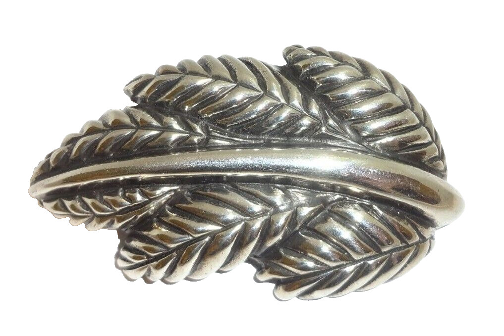 DLM DIAN MALOUF Sterling Silver Large Leaf Brooch 3″