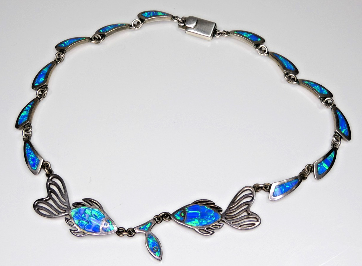 950 Silver Aquatic Sea Dreams Inlay Opal Necklace
