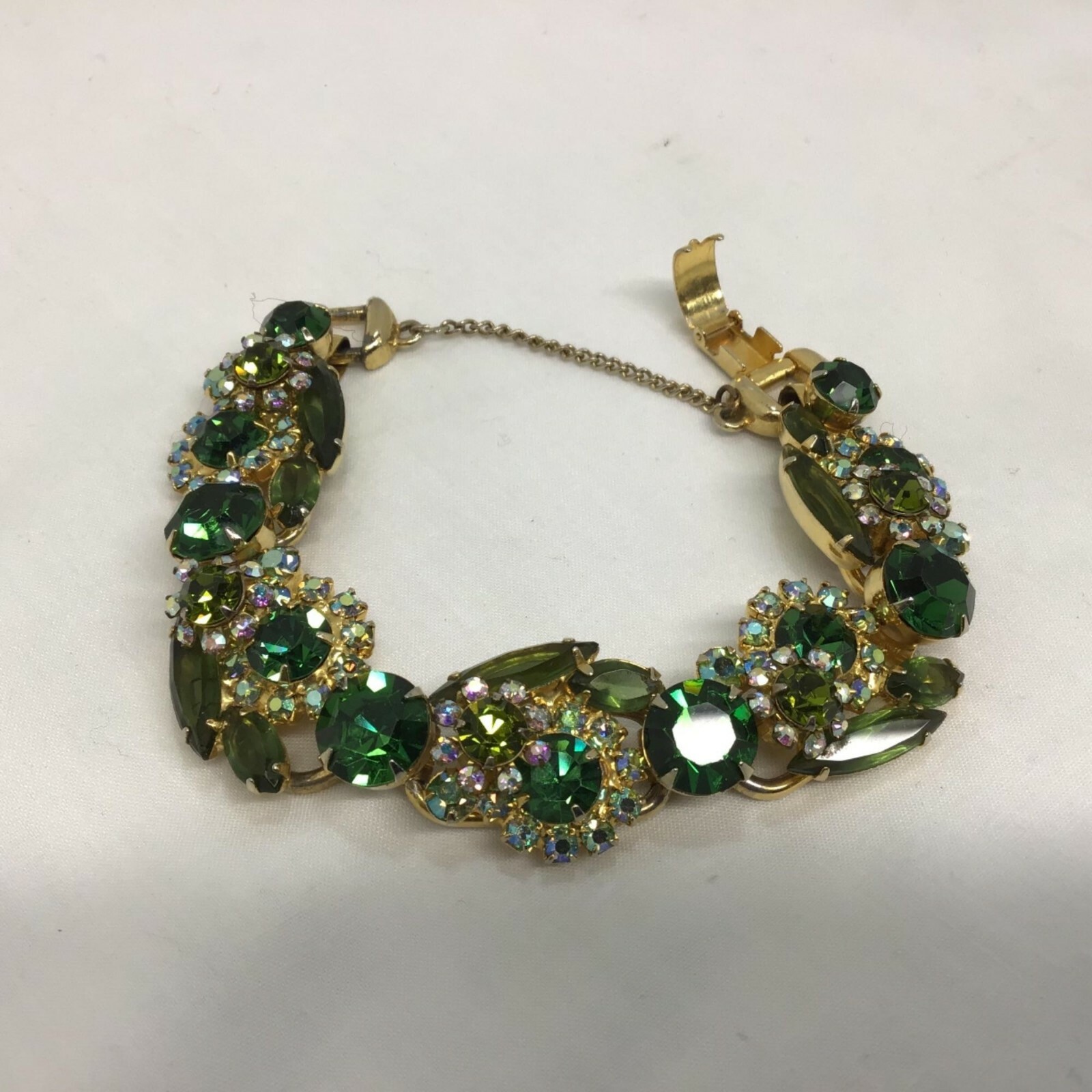 Juliana D&E Vtg 1950s Emerald Green Rhinestone Bracelet & Earrings Set