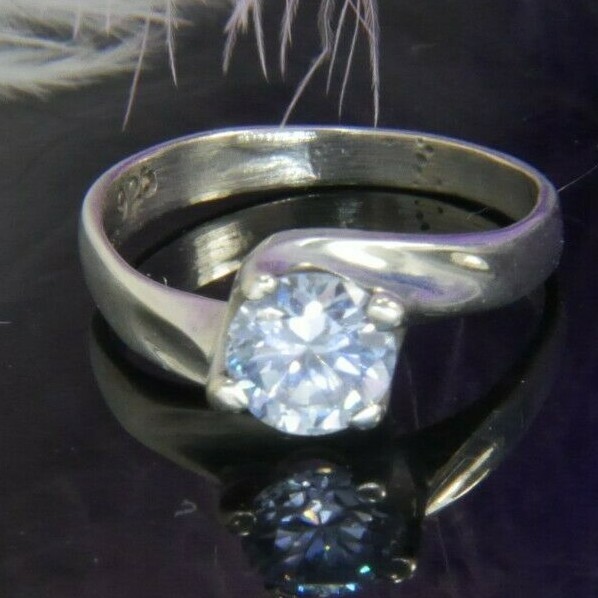 Iolite 6mm Cordierite 0.925 Sterling Silver Estate Engagement Band Ring size 6.5