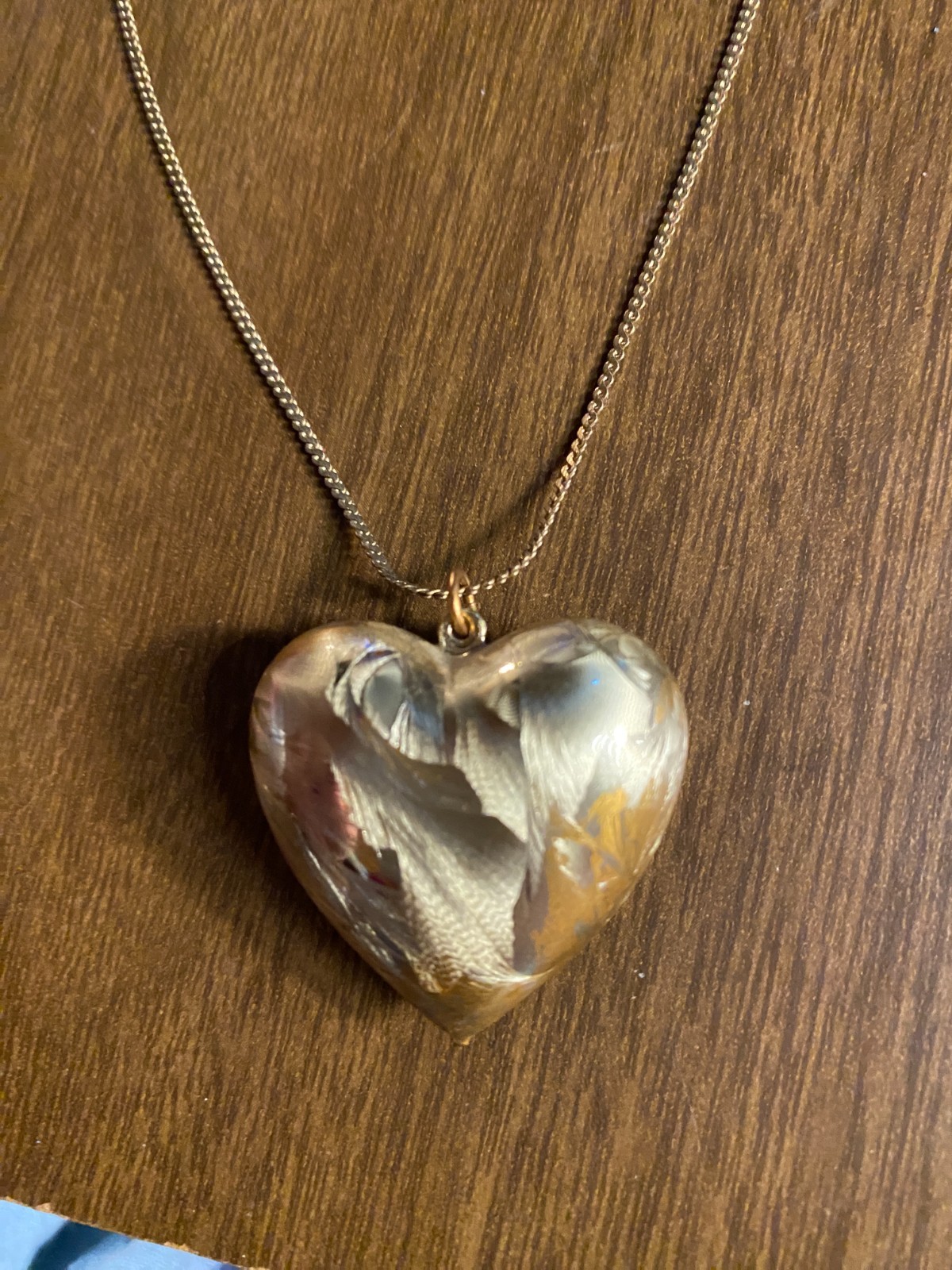 Vintage Puff Heart Brushed Gold Tone Pendant 1.5″ Necklace 18″ 1980’s