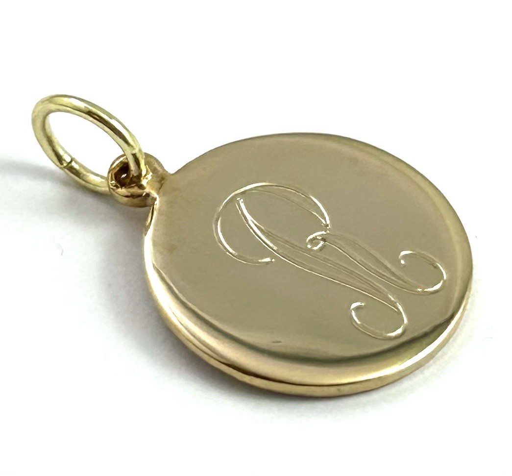 Vintage Initial R Charm Dainty Pendant Etched Gold Plated Metal Vintage Jewelry