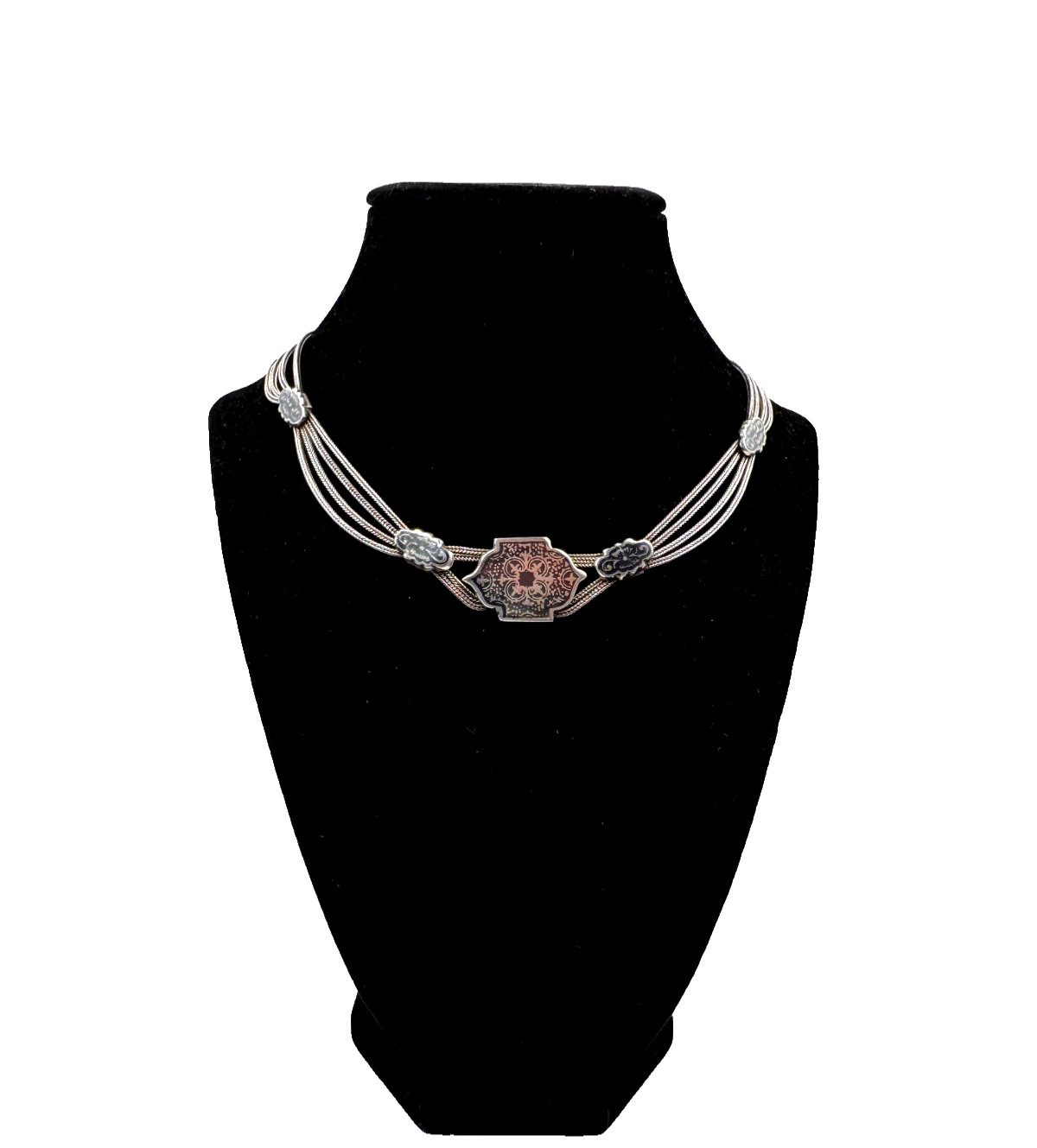 BYZANTINE STERLING SILVER MULTI STRAND CHAIN OLD VNTG FESTOON CHOKER NECKLACE 15