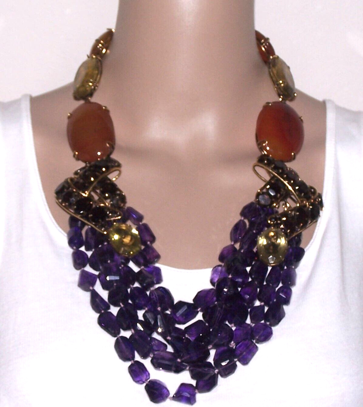 IRADJ MOINI Semi-Precious Multi-strand Amethyst, Agate and Smoky Quartz Necklace