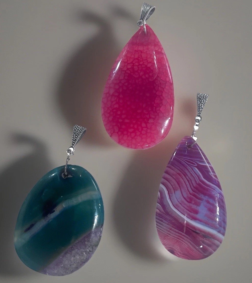 Handmade Stone Tear-Drop Shape Pendants Artesian Art-to-Wear 3pcs Natural BOHO
