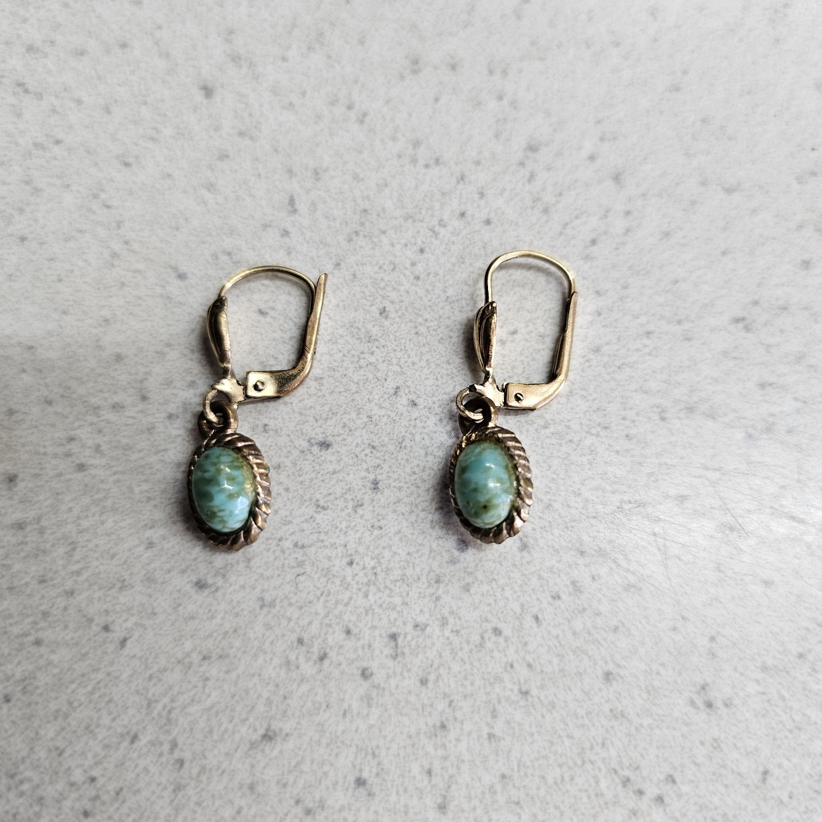 Vintage GES GESCH West Germany Turquoise Signed Dangle Gold Filled Earrings