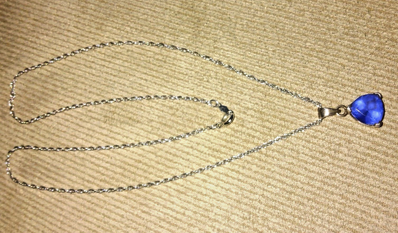 VINTAGE 60s JG JEWELRY STERLING SILVER SAPPHIRE PENDANT +ACO 925 CHAIN 80s 90s