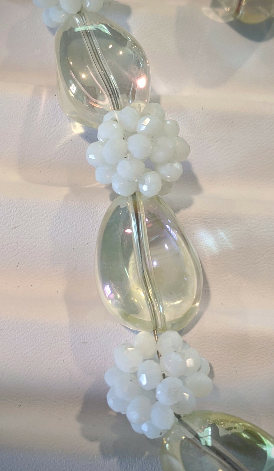Aurora Borealis Glass & White Bead Glass Necklace & Earrings Set