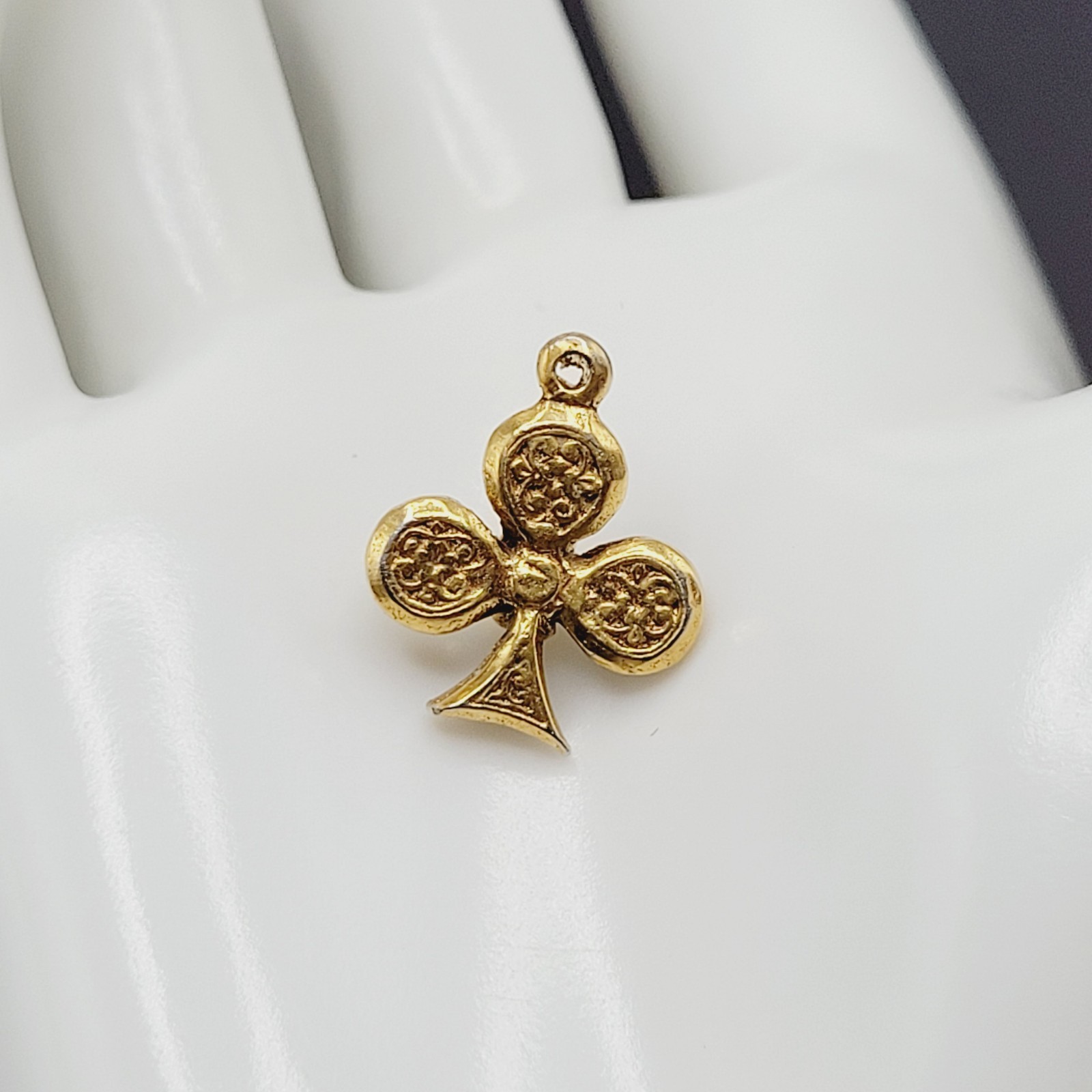 Clover Trefoil Shape Baroque Revival Vintage Gold Tone Faux Pearl Charm Pendant