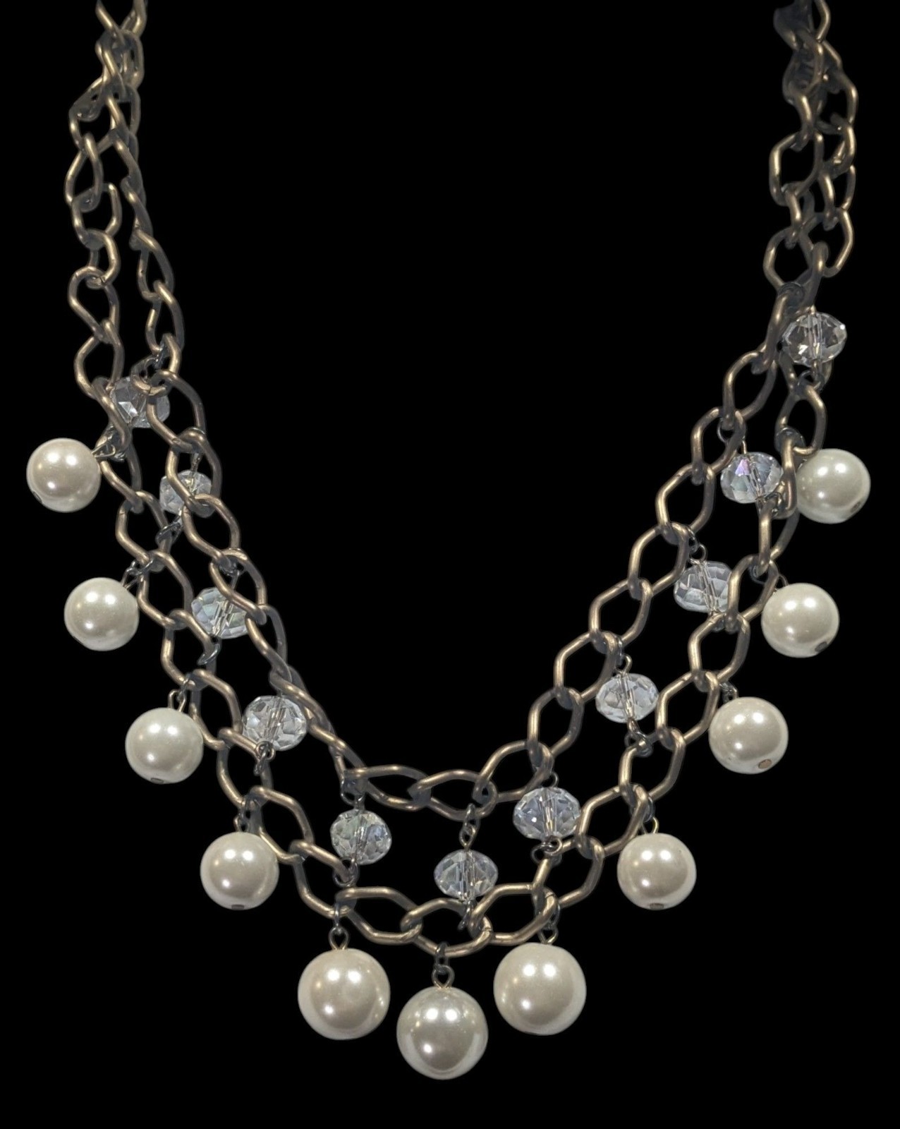 Vintage Glam Faux Pearl And Aurora Borealis Crystal Layered Fringe Necklace