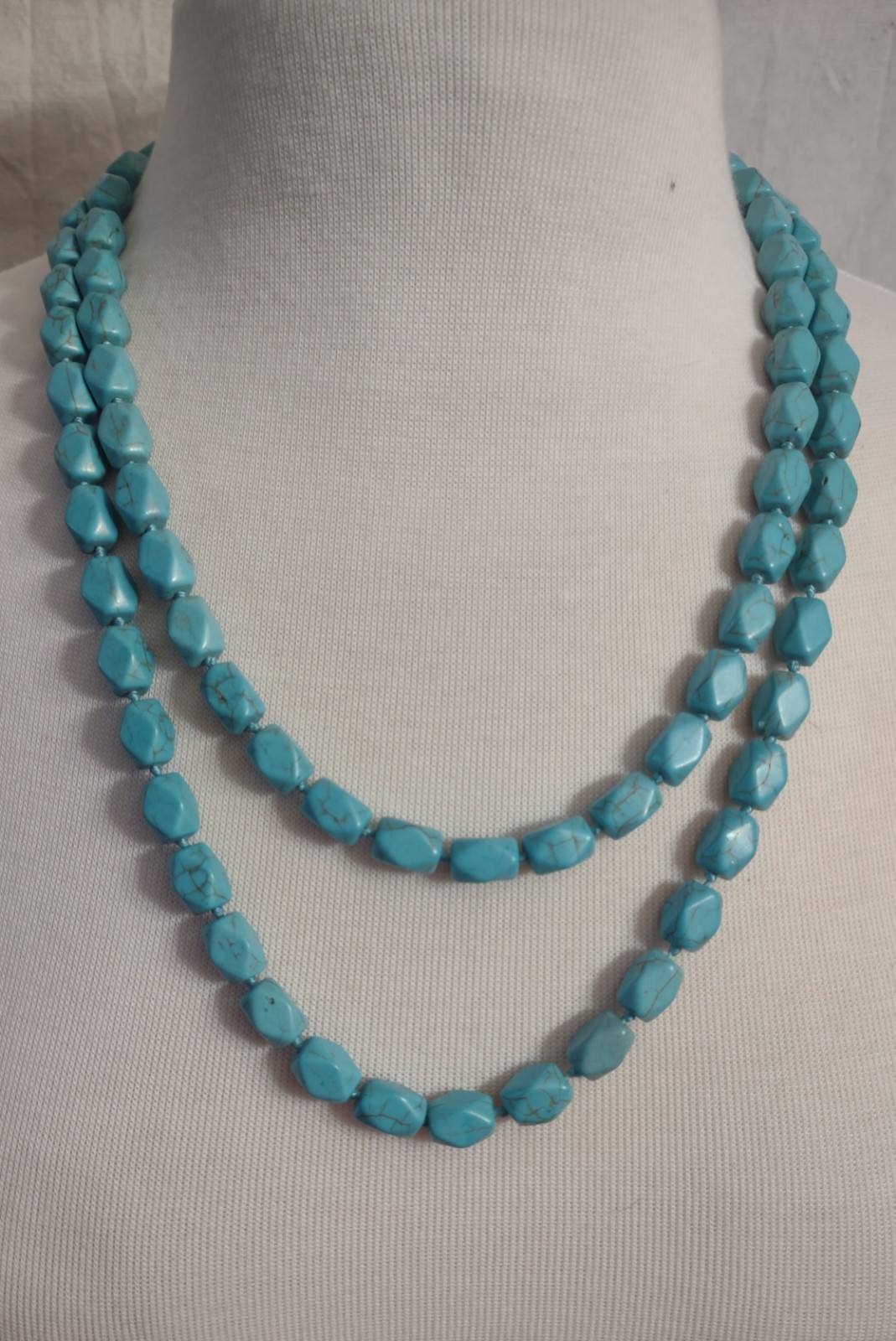 40” Necklace .25” Turquoise Marbled Rock Shaped Stones Southwestern Western