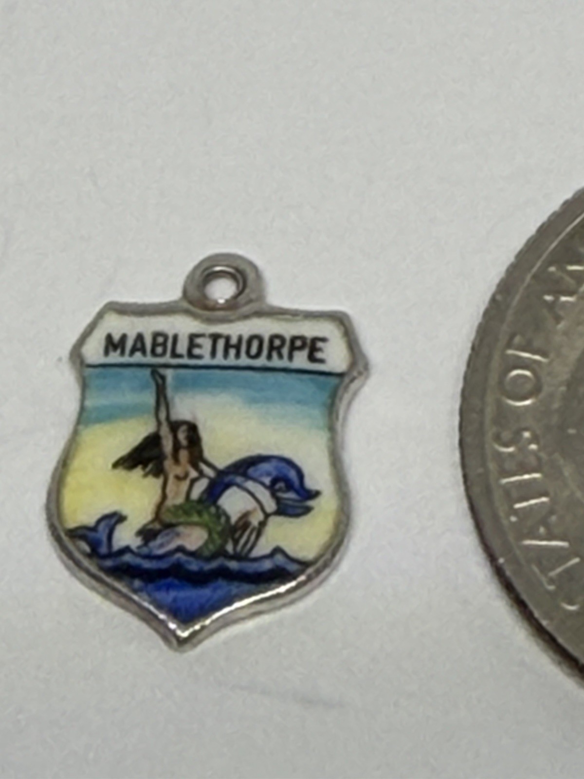 Vintage Mablethorpe Mermaid on Dolphin CoA England Silver Enamel Bracelet Charm