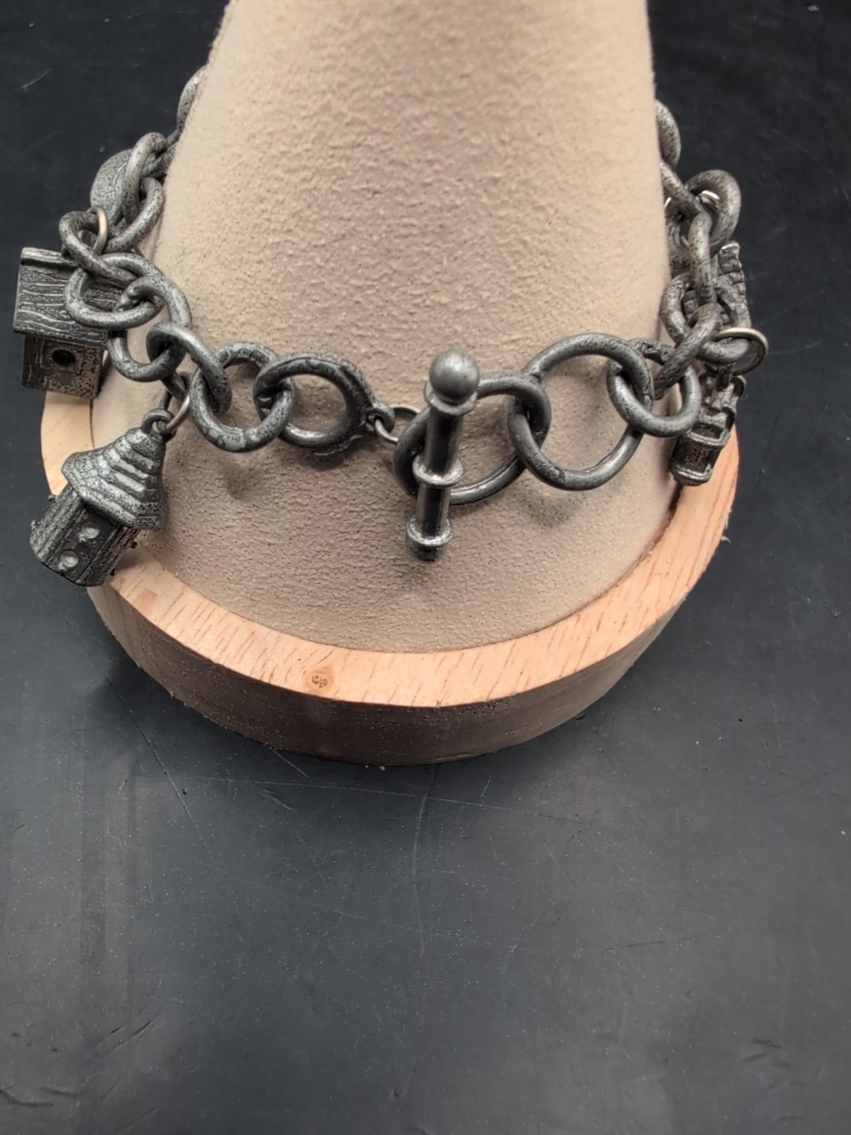 Vintage Jim Clift Pewter Signed Birdhouse/Bird Feeder Charm Bracelet Unique